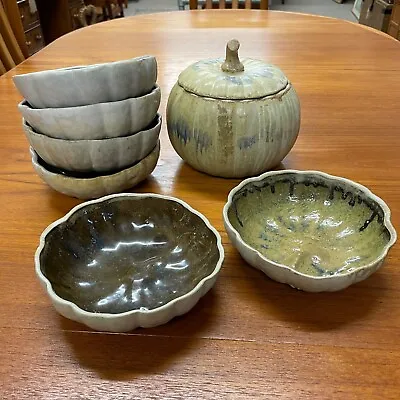 Buy Vintage PUMPKIN Pottery Serving Bowl Set 1x Serving 6x Dessert Soup Fruit Bowls • 225£