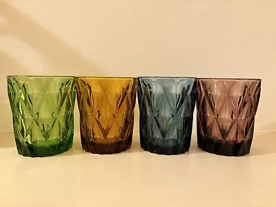 Buy 4 Cut Glass Colour Tumblers, Green, Yellow, Blue And Purple • 8£