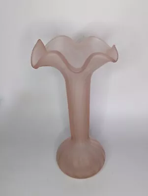 Buy Small Pink Vase Frosted Glass Ruffled Bulb 18cm H Vintage  • 15£