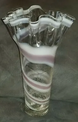 Buy Pink White And Clear Swirled Flower Vase Crackle Glass 12  • 42.83£