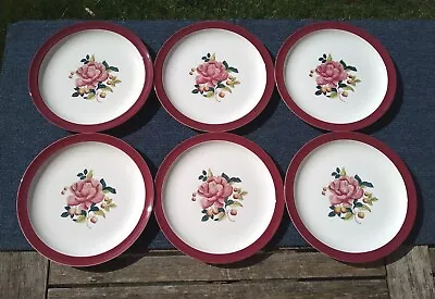 Buy Set Of 6 Wedgwood Of Etruria & Barlaston Dinner Plates 10  Red Barlaston Rose • 29.99£