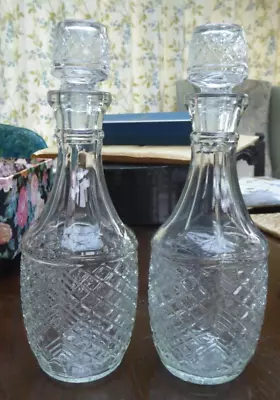 Buy Matching Pair Vintage Pressed Glass Small Decanters With Stopper Star Base • 9.99£