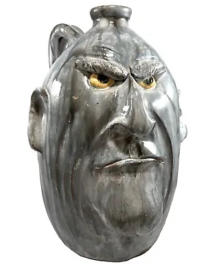 Buy Dal Burtchaell Clay Pottery Primitive Folk Art Ugly Face Jug LARGE Gray Man 15” • 336.17£