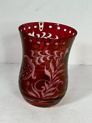 Buy Vintage Bohemian Glass Etched Crystal Small Vase Cup HOLIDAY COLOR • 9.49£