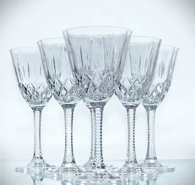 Buy Set Of Six Tall Sawtooth Stem Lead Crystal Cut Red Wine Glasses - 220ml • 30£