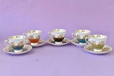 Buy Court Royal Fine Bone China Tea Cups & Saucers Colours Rose Design X 5  • 29.99£