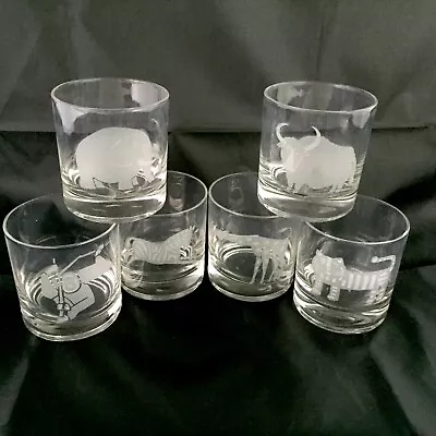 Buy Set Of 6 Safari African Animals Etched Old Fashioned Rocks Lowball Tumblers  • 48.21£