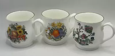 Buy Vintage Milton Fine Bone China Mugs Set Of 3 Individual Floral / Fruit Designs • 18£
