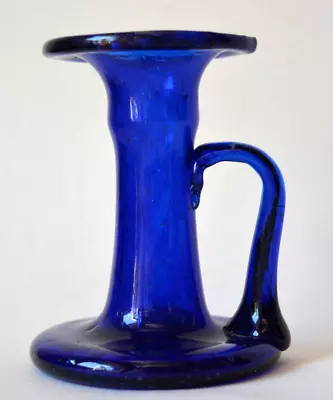 Buy Vintage Candle Stick Cobalt Blue Glass Bed Chamber Hand Blown Rough Pontil 9.5cm • 18£