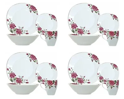 Buy 16Pc Dinner Set Vintage Porcelain Crockery Square Plate Bowl Mugs For 4 Floral • 49.95£