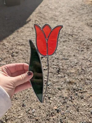 Buy Vintage Stained Glass Sun Catcher Window Hanger - Red Tulip - Floral • 22.76£