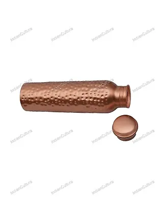 Buy Hammered Copper Bedroom Bottle With Inbuilt Glass Copper Vessel For Drinking • 22.26£