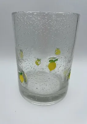 Buy Hand Blown Yellow Lemons Bubbles Cylinder Glass Vase Candle Holder 6” • 15.12£