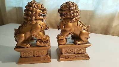 Buy Pair Bronze Colour Chinese Feng Shui Foo/ Fu Lion Dogs Temple Guardian Lions • 13.98£