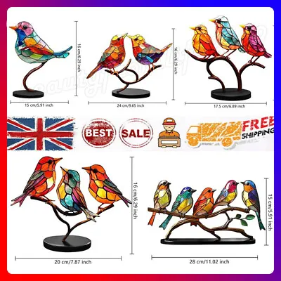 Buy Stained Glass Birds On Branch Desktop Ornaments Double-Sided Multicolor Style UK • 9.39£