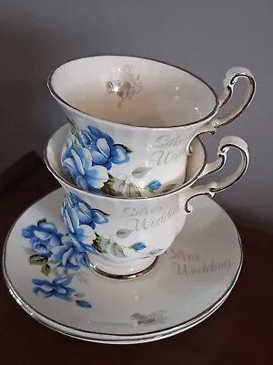 Buy Bone China Tea Sets Silver Wedding Aniversary • 19.99£