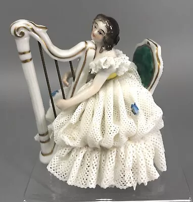 Buy Dresden Aelteste Volkstedt Mini Woman Figurine Playing Harp Lace Dress • 48.02£