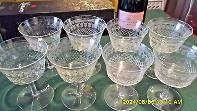 Buy Set Of Eight Lady Hamilton Pall Mall Edwardian Acid Etched Champagne Coupes • 95£