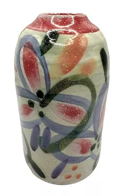Buy Studio Art Pottery Vase Oil Diffuser Terracotta Redware Floral Pink Blue 6 Inch • 14.17£