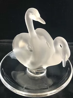 Buy Vtg Signed Lalique Crystal Deux Cygnes/Pair Swans Frosted/Clear Pin/Ring/Trinket • 72.05£