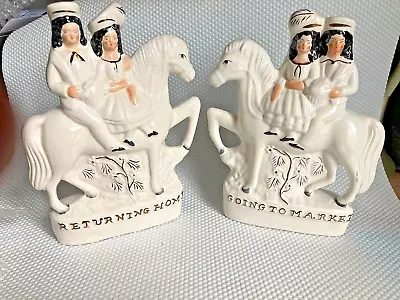 Buy Pair Of Staffordshire Ceramic Figures On Horseback. • 24.99£