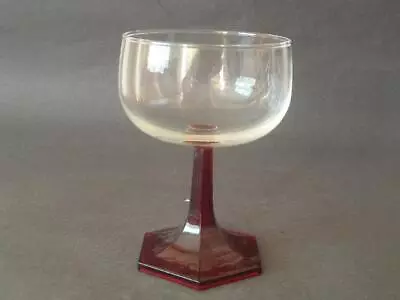 Buy Vinatage Glass Dessert Bowl With Hexagonal Red Stem - Clear Bowl France French • 9.99£