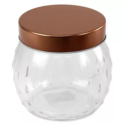 Buy 1L Embossed Round Storage Jar Glass Container Airtight Food Canister Copper Lid • 6.95£