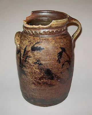 Buy Old Antique Vtg Ca 1800s Blue Brown Decorated Stoneware Jar Bird Plants Carved • 382£