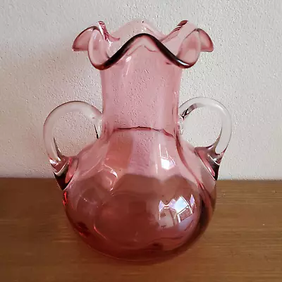 Buy Beautiful Hand-blown Cranberry Vase With Applied Handles • 25£