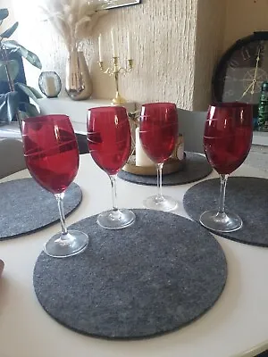 Buy Royal Doulton Ruby Red  Carved Swirl Design Wine Glasses • 45£