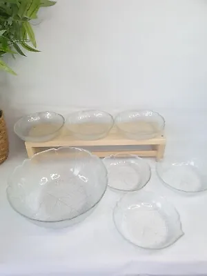 Buy Vintage Glass Leaf Dessert Bowls X6 Plus Serving Bowl Arcoroc VGC • 24£