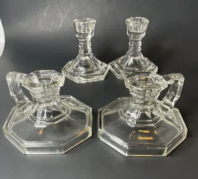 Buy Lot Of 4 Pressed Glass Taper Candle Holders Candlesticks Clear Holiday Decor • 21.74£