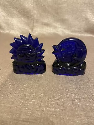 Buy Pair Of Blue Glass Sun And Moon Tea Light Candle Holders • 29.99£
