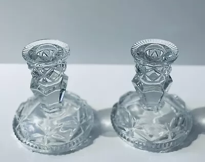 Buy Set Of Two Cut Glass Candlesticks Holders 5 Inches Height  • 42£