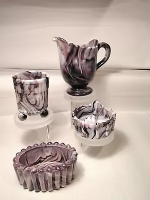 Buy Antique Amethyst Slag & Pressed Glass Spill Vase, Jug & Trinket Pots  • 25£