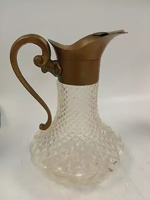 Buy Large Crystal Style Glass Jug Decanter With Metal Brass Toned Top And Handle • 9.99£