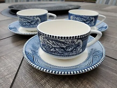 Buy Royal China Currier & Ives Blue Pattern - 4 Sets Of Tea Coffee Cups And Saucers • 12.34£