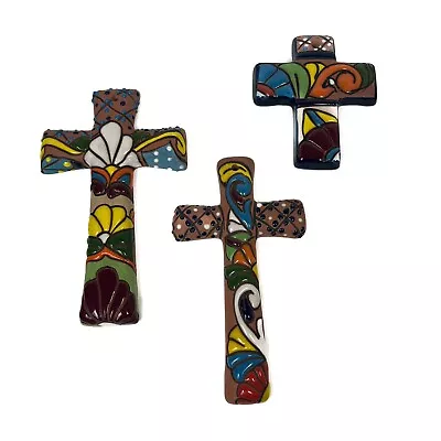 Buy Lot 3 Talavera Pottery Cross Wall Hanging Floral Mexico Mexican Folk Art • 26.56£