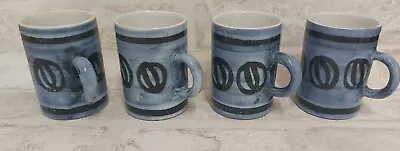 Buy Cinque Ports The Monastery Rye Pottery MCM Blue & Black Glaze 4 Cups Vintage • 20£