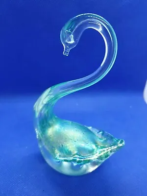 Buy HERON GLASS Irridescent Blue Glass Swan Immaculate Condition Art Speckled • 16.99£