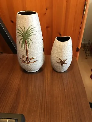 Buy Vintage German Pottery Vases Pair Marzi And Remy 50s Kitsch Crackle Style Glaze • 33.75£