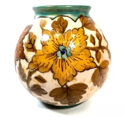 Buy Antique Gouda Pottery Art Deco Dutch Vase / Pot / Cream & Yellow Floral / C1930 • 24.99£