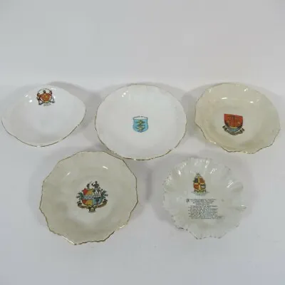 Buy Crested China Trinket Dishes 5pcs Vintage Souvenir Pottery Collectible [Lot 20] • 18£