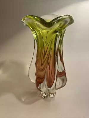 Buy Chribska Art Glass Vase Cranberry Lime & Orange Josef Hospodka Bohemian Czech J4 • 25£