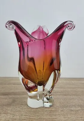 Buy Vintage Vase Chribska Josef Hospodka Czech Art Glass Pink Orange Chunky • 30£