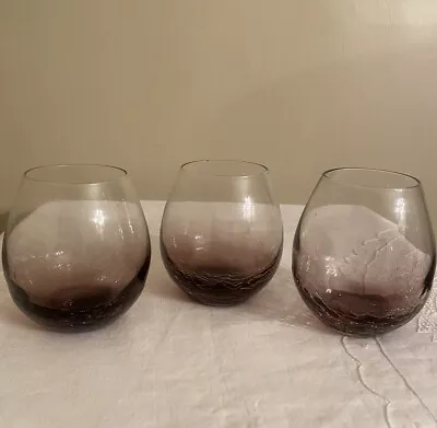 Buy Pier 1 Crackle Purple Amethyst Stemless Wine Glasses 4-1/2  Set Of 3 • 41.21£