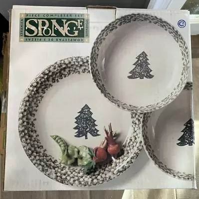 Buy Tienshan Sponge Folk Craft Platter 2 Serving Bowls Set Winter Tree Rustic Farm • 22.08£