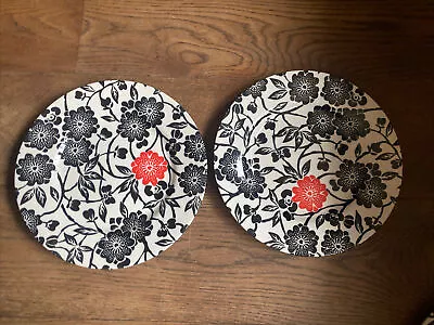 Buy 2 X Queen’s By Churchill Dinner Plates  White/ Black Red Flowers -27cm More List • 16£