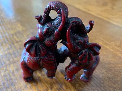 Buy Lovely Lucky Ruby Red Solid Resin Dancing Elephants Ornament Ex Condition • 11.99£