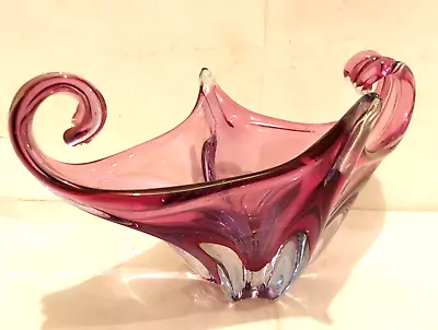 Buy Vintage Heavy Murano Glass Dish  / Vase Cranberry Pink & Purple • 15£